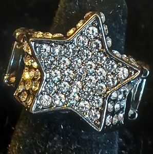 Paparazzi Gunmetal Stretch Ring With Rhinestone Excrusted 3D Star